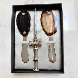 Rablabs Cheese Knife with Spreaders  Agate & Silver